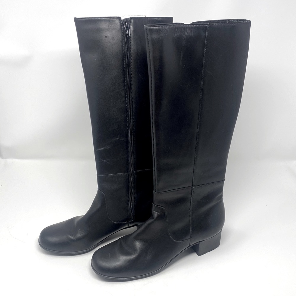 Elites by Walking Cradles Black Leather Round Toe Knee High Tall Boots Size 7.5
